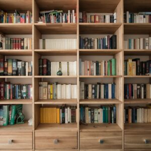 books on brown wooden shelf
